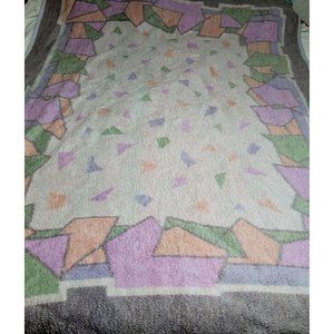 Vintage Biederlack Geometric Pastel Throw Blanket 77 x 54 Inches Fading Pilling